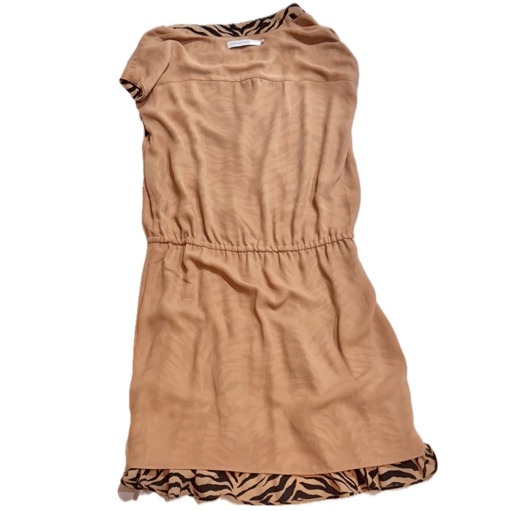 👗🐆 REBECCA MINKOFF Zebra Print Tiered Mini Dress | Tan & Black Animal Print | M - Picture 7 of 10
